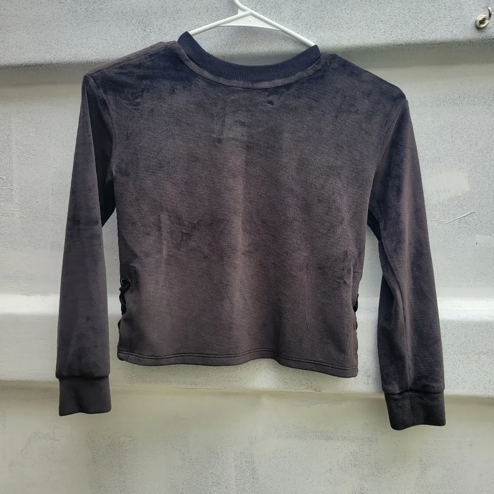❤️🩷❤️ Justice black velvet velour sweater top 7 girls metallic